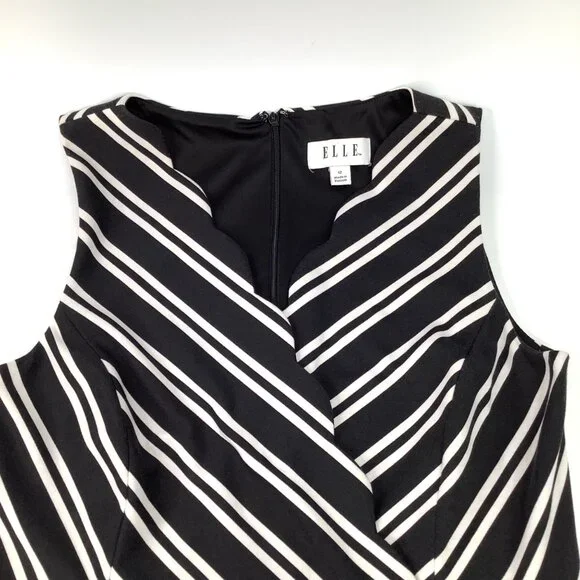 Elle Womens Sleeveless Black & White Striped Fit & Flare Dress Size 12 Office - Picture 4 of 7